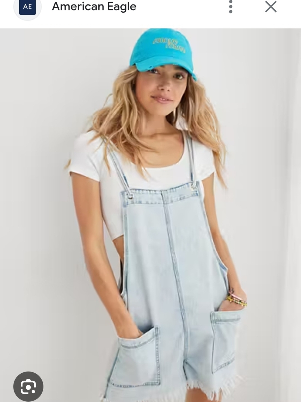 American Eagle Outfitters Light Wash Denim Overall Shorts - Light Blue